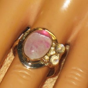 NATURAL PINK RAINBOW MOONSTONE RING SIZE 7.5